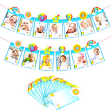 MALLMALL6 Rainbow 12 Months Photo Banner Newborn 1st Birthday Baby Monthly Milestone Photos Banner Colorful Balloon Photograph Bunting Garland Party Supplies Photo Booth Props for Kids Baby Shower