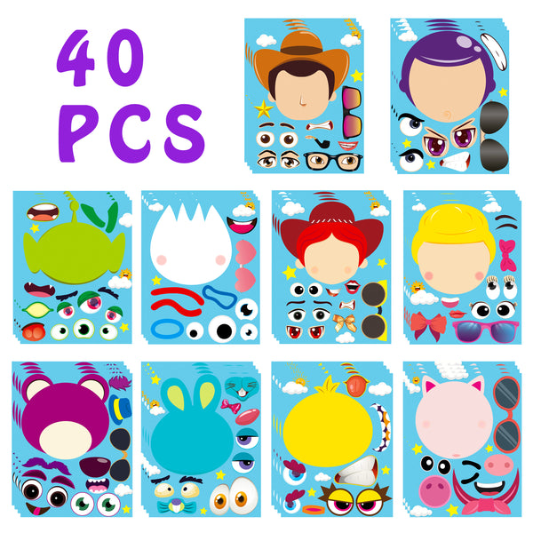 MALLMALL6 40Pcs Toy 4 Make a Face Stickers DIY Party Favors Games Toy 4th Themed Birthday Party Supplies Decorations Sticker Decals Woody Buzz Lightyear Bo Peep Fork Jessie Dress Up Crafts for Kids