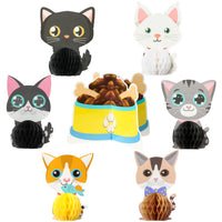 MALLMALL6 7Pcs Cat Themed Honeycomb Centerpieces Cats Birthday Party Favor Table Decoration Meow Double Sided Table Toppers Party Supplies Pet Baby Shower Decor Photo Booth Props for Kids