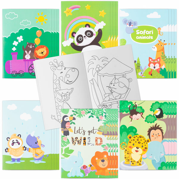 MALLMALL6 24Pcs Jungle Safari Animals Coloring Books Includes Koala Lion Panda Giraffe Monkey DIY Art Drawing Pattern Birthday Party Favors Gifts Home School Classroom Activity Supply for Kid Age 4-8