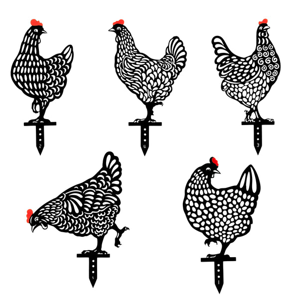 MALLMALL6 5Pcs Acrylic Chicken Yard Art Rooster Hen Silhouette Yards Stake Handhold Animal Toys Decorations Hollow Lifelike Hen Ornament Lawn Floor Stakes Outdoor and Garden Statue Farmhouse Decor