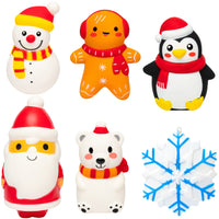 MALLMALL6 6pcs Christmas Slow Rising Squishies Toys for Kids and Adults, Jumbo Snowman Penguin Polar Bear Santa Claus Snowflake Soft Stress Relief Toys for Christmas Party Decoration Birthday Gifts