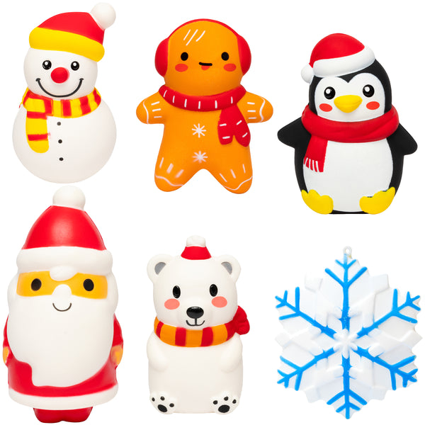 MALLMALL6 6pcs Christmas Slow Rising Squishies Toys for Kids and Adults, Jumbo Snowman Penguin Polar Bear Santa Claus Snowflake Soft Stress Relief Toys for Christmas Party Decoration Birthday Gifts