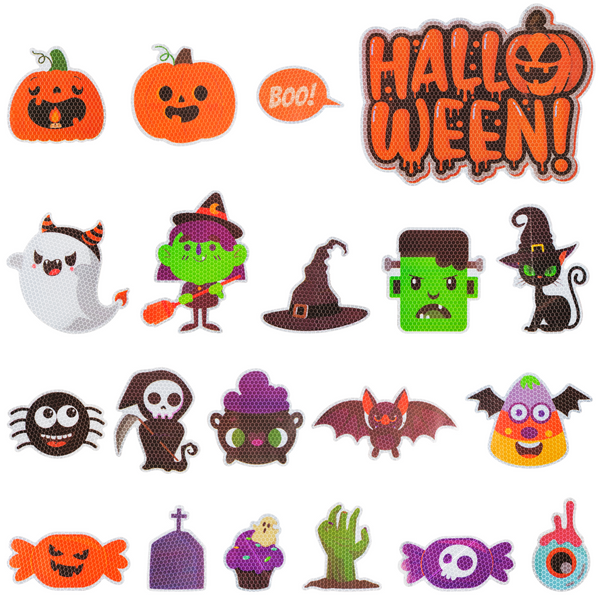 MALLMALL6 20Pcs Halloween Reflective Magnet Car Decorations Waterproof Trick or Treat Refrigerator Magnets BOO Pumpkin Ghost Candy Bat Cat Party Supplies Honeycomb Texture Design Home Decor for Cars