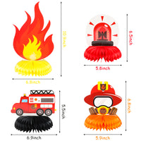 MALLMALL6 7Pcs Firefighter Honeycomb Centerpieces Fireman Themed Table Decorations Birthday Party Supplies Firetruck Fire Hat Extinguisher Themed Party Favors Room Decor Photo Booth Props for Kids