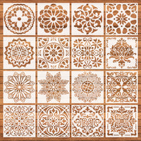 MALLMALL6 16Pcs Mandala Stencils Mandala Dot Painting Stencil Templates for Rock Painting Paint On Wood Wall Stone DIY Art Crafts Project Reusable Flower Drawing Supplies Home Decor (6 x 6 Inch)