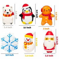 MALLMALL6 6pcs Christmas Slow Rising Squishies Toys for Kids and Adults, Jumbo Snowman Penguin Polar Bear Santa Claus Snowflake Soft Stress Relief Toys for Christmas Party Decoration Birthday Gifts