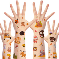 MALLMALL6 8 Sheets Woodland Animals Temporary Tattoos for Kids Autumn Forest Waterproof Fake Tattoo Leaves Flower Insect Body Sticker Cartoon Art Decal Birthday Party Favors Supplies for Boys Girls