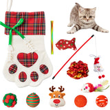 MALLMALL6 11Pcs Christmas Cat Stocking Toys Interactive Cat Toys Pack Including Feather Teaser Wand Catnip Mouse Crinkle Bells Ball Spring Toys for Indoor Cats, Christmas Hanging Stocking for Pet Cats