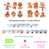 MALLMALL6 12Pcs Fall Diamond Painting Sticker Kits for Kids Autumn  Paint with Diamond by Number Set Fox Owl Rhinestone Mosaic Stickers Party Supplies Pumpkin Maple Leaf DIY Art Craft Handmade Gifts