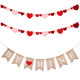 MALLMALL6 Valentine's Day Banners Be Mine Burlap Banner Felt Heart Garland Banner Flags Party Supplies Decoration Valentine Ornaments Wedding Anniversary Engagement Mother’s Day Room Decor Photo Props