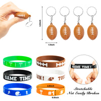 MALLMALL6 36Pcs Football Silicone Bracelets and Keychains Kit Sport Game Time Motivational Wristbands Rubber Key chain Unisex Birthday Party Favors School Carnival Reward for Teen Award Gift	Fillers