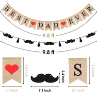 MALLMALL6 2Pcs Best Dad Ever Banners Happy Father’s Day Linen Burlap Banner Beard Mustache and Necktie Garland Bunting Flag Party Supplies Daddy's Day Party Favor Room Decorations Family Photo Props