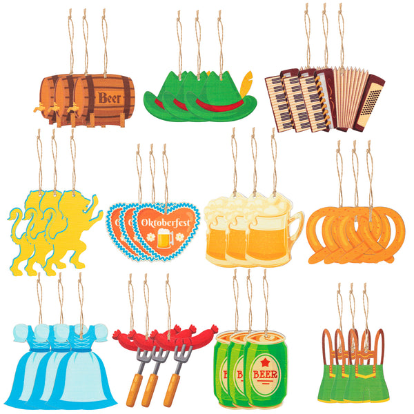 MALLMALL6 34Pcs Oktoberfest Theme Elements Ornament Wood Party Tags for German Beer Festival Wooden Hanging Decorations with Burlap Rope Party Decors Photo Booth Props Tree Pendan for Carnivals