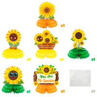 MALLMALL6 6Pcs Sunflower Honeycomb Centerpieces Cute Face Party Table Topper Warm Yellow Bright You are My Sunshine Sun Flower Theme Baby Shower Decorations Birthday Bridal Shower Wedding Supplies