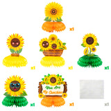 MALLMALL6 6Pcs Sunflower Honeycomb Centerpieces Cute Face Party Table Topper Warm Yellow Bright You are My Sunshine Sun Flower Theme Baby Shower Decorations Birthday Bridal Shower Wedding Supplies