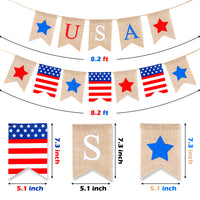 MALLMALL6 2PCS Independence Day Banners Burlap July 4th Banner Bunting American Flag Stars and Stripes USA Hanging Sign July 4 Decorations Patriotic Party Supplies Photo Booth Props for Home Garden