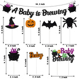 MALLMALL6 26pcs Halloween Baby Shower Glitter Decoration Kit A Baby Is Brewing Banner Cake Centerpieces Cupcake Toppers Ornament for Adults Pregnancy Gender Reveal Announcement Party Favor Supplies