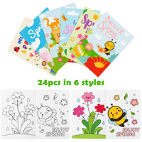 MALLMALL6 24Pcs Spring Coloring Books with Flowers Butterfly Birds Frogs Bee Rabbit Sunflower Sunshine Art Patterns Easter Themed School Party Supplies Home Game Project for Beginners Kids Girls Boys