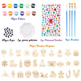 MALLMALL6 58pcs Christmas DIY Wooden Crafts Magnets Xmas Handmade Painting Wood Artwork Project Kit Refrigerator Decoration Christmas Party Favor Craft Supplies Gift for Kids Home School Activity