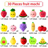 MALLMALL6 60Pcs Mochi Squeeze Toys for Kids Party Decorations Favors Stress Relief Birthday Gift Treat Goodie Bags Fruit and Random Animals Shape Kawaii Mini Toys Classroom Prize for Boys Girls