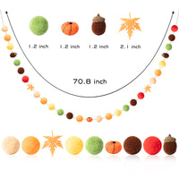 MALLMALL6 3pcs Thanksgiving Felt Ball Pom Pom Garland Banners 70.8 inch Wool Ball Banner Pumpkin Maple Leaf Pine Cone Hanging Home Ornament for Autumn Thanksgiving Party DIY Decor Favor Supplies