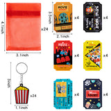 MALMALL6 72Pcs Movie Night Tag & Keychains with Organza Candy Bags Popcorn Bucket Key Chains Thank You for Popping by Thanks Kraft Tags Gift Wrapping Supplies for Friends Gathering Party Decorations