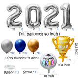 MALLMALL6 40Pcs Graduation Party Decorations Set Congrats Grad We Are So Proud of You Banner Silver 2021 Aluminum Foil Balloon Latex Pearlized Balloons Yard Backdrop Party Supplies for Graduates