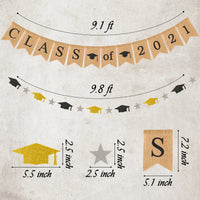 MALLMALL6 Graduation Burlap Linen Banner for Class of 2021 Congrats Grad Decorations Shimmering Powder Bachelor Cap and Stars Garland Pre-Strung Party Supplies for College Celebrations Photo Backdrop