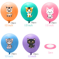 MALLMALL6 52pcs Cat Balloon Birthday Decorations Including 5 Styles Cute Cartoon Cats Print Latex Balloons Bouquets Adoption Pet Animal Party Favors Decor Supplies Photo Prop for Kids Boys Baby Shower