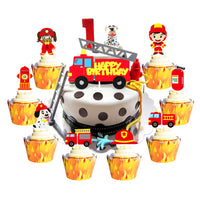 MALLMALL6 49Pcs Firetruck Themed Cake Topper Cupcake Toppers Firefighter Birthday Party Supplies Cakes Decoration Set Fire extinguisher Fire Cap Fireman Party Favor Dessert Decor for Kids Baby Shower