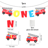 MALLMALL6 Firetruck One Birthday Banner Cake Topper Kit Fireman 1st Themed Party Supplies Firetruck Cake Decorate Highchair Felt Banner First Birthday Party Favor Baby Shower Photo Booth Prop for Kids