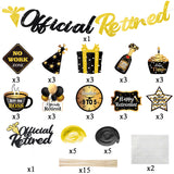 MALLMALL6 42Pcs Retirement Party Decoration set Official Retired Cupcake Toppers Glitter Gold and Black Banner Champagne Gifts Hanging Swirls Room Centerpiece Photo Booth for Happy Retirement Party