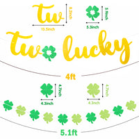 MALLMALL6 Two Lucky Banner 2nd Birthday Banners St. Patrick's Day Party Decoration Saint Patty's Day 2 Year Old Pre-Strung Glittery Shamrock Clover Garland Photo Prop for Boys Girls Outdoor Indoor