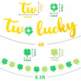 MALLMALL6 Two Lucky Banner 2nd Birthday Banners St. Patrick's Day Party Decoration Saint Patty's Day 2 Year Old Pre-Strung Glittery Shamrock Clover Garland Photo Prop for Boys Girls Outdoor Indoor