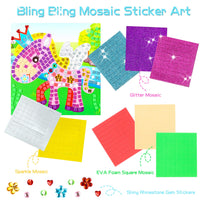 MALLMALL6 12Pcs Mosaic Sticker Art Kits for Kids DIY Mosaic Stickers Craft Sparkle Glittery Sticky Mosaic Tiles Rhinestone Sticker Games Activity Handmade 3D Puzzle Drawing for Preschool Boys Girls