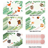 MALLMALL6 50pcs DIY Woodland Animals Scratch Off Cards Blank Forest Animals Birthday Party Favors Supplies Autumn Bear Fox Owl Make You Own Gift Cards for Teacher Kids Rewards Small Business Prizes