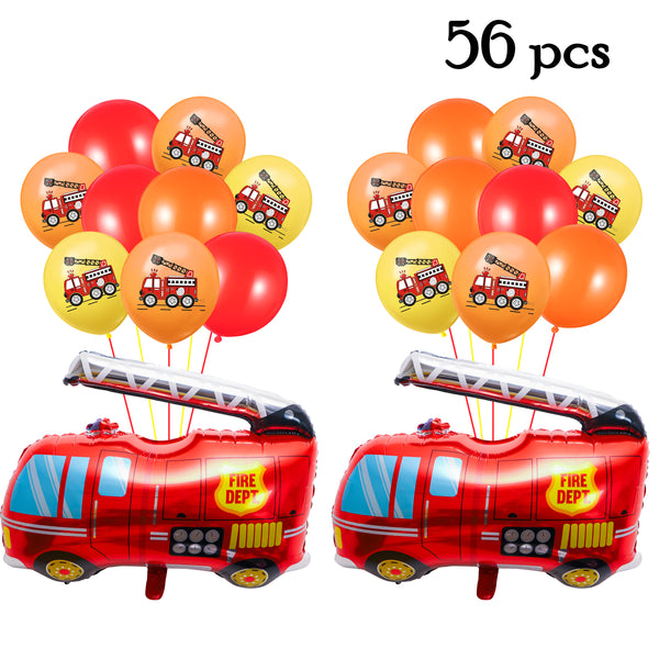 MALLMALL6 56Pcs Fire Truck Balloons Birthday Party Supplies Fire Engine Jumbo Aluminum Foil Balloon Mylar Helium Balloon Party Decorations Latex Balloon Fire Firefighter Party Favors for Kids