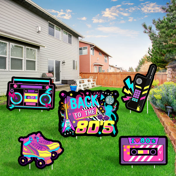 MALMALL6 Back to The 80s Hip Hop Yard Sign I Love 80s Tape Recorder Waterproof Lawn Garden Backyard Large Sign with Stakes 80's Retro Themed Photo Prop Ornaments for Outdoor Party Decoration Supplies