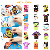 MALLMALL6 15pcs Halloween Paper Bag Art Kit with 15 Kinds Halloween Character Trick or Treat Candy Treat Bags Pumpkin DIY Craft Game Halloween Vampire Bat Castle Gift Bag Party Favor Supplies for Kids