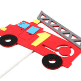 MALLMALL6 Firetruck One Birthday Banner Cake Topper Kit Fireman 1st Themed Party Supplies Firetruck Cake Decorate Highchair Felt Banner First Birthday Party Favor Baby Shower Photo Booth Prop for Kids