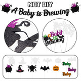 MALLMALL6 26pcs Halloween Baby Shower Glitter Decoration Kit A Baby Is Brewing Banner Cake Centerpieces Cupcake Toppers Ornament for Adults Pregnancy Gender Reveal Announcement Party Favor Supplies