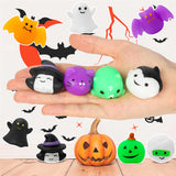 MALLMALL6 20Pcs Halloween Mochi Squeeze Toys Kawaii Spooky Pumpkin Ghost Spider Animal Squeeze for Halloween Decorations Happy for Kids Party Favors Stress Relief Squeeze Toys