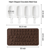 MALLMALL6 41Pcs Diamond Heart Shaped Chocolate Mold Ice Pop and Number Tray Molds with Wooden Hammers and Sticks Set Candy Making Birthday Wedding Cake Decorations DIY Candles for Party Anniversary