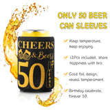 MALLMALL6 12Pcs 50th Happy Birthday Beer Can Sleeves Set Fifty Years Old Theme Party Decoration Favor Supplies Black and Gold Cheers Beer Bottle Cover Soda Beverage Can Decor Parent Gift for Men Women