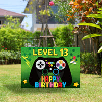 MALLMALL6 Video Game 13th Happy Birthday Yard Sign Level 13 Waterproof Outdoor Decor Joypad Controller Shape Signs with Metal Stakes Party Supplies Garden Lawn Rectangular Decorations for Kids Boy