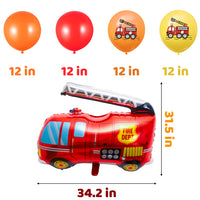 MALLMALL6 56Pcs Fire Truck Balloons Birthday Party Supplies Fire Engine Jumbo Aluminum Foil Balloon Mylar Helium Balloon Party Decorations Latex Balloon Fire Firefighter Party Favors for Kids