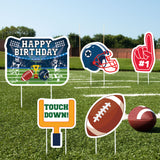 MALLMALL6 5Pcs Football Birthday Yard Signs Happy Birthday Touch Down Waterproof Large Sign Sport Game Themed Photo Prop with Stakes Party Decoration Supplies for Rugby Outdoor Lawn Garden Backyard