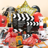 MALMALL6 72Pcs Movie Night Tag & Keychains with Organza Candy Bags Popcorn Bucket Key Chains Thank You for Popping by Thanks Kraft Tags Gift Wrapping Supplies for Friends Gathering Party Decorations