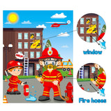 MALLMALL6 Firefighter Party Stickers Games for Kids Pin The Water On The Fire Hose and The Fire on The Window DIY Fireman Birthday Party Favors Party Supplies Decorations Pin Game with Blindfold